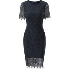 Cream Dame Kjoler Cream Elegant Satin Lace Dress - Black