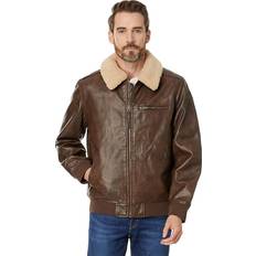 Brown - Leather Jackets Faux Leather Bomber Jacket - Light Brown