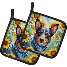 Polyester Pot Holders Caroline's Treasures Sunflowers Floral Polyester Potholder Set 7.5 L x 7.5 W Pot Holder Multicolor, Blue