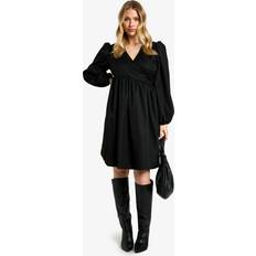 Hood Dresses boohoo Woven Long Sleeve Wrap Smock Dress - Black