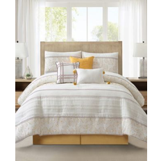 Ferdinico Stripe Comforter Set 7-Pc King Bedspread White, Yellow