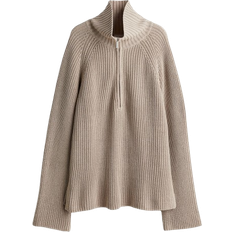 H&M XXL Overdeler H&M Rib Knit Zip Jumper - Light Beige