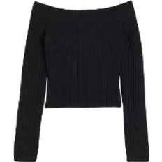 Women Tops H&M Rib Knit Off The Shoulder Jumper - Black