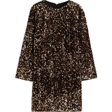 Polyester Dresses H&M Sequined A-Line Dress - Brown/Goldcolored