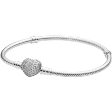 Jewellery Pandora Moments Sparkling Heart Clasp Snake Chain Bracelet - Silver/Transparent