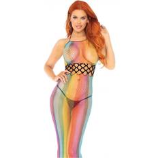 Multicoloured Lingerie & Costumes Sex Toys Rainbow Fishnet Halter Dress - Multicolor