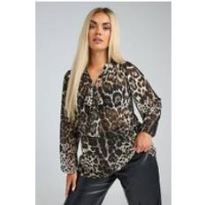 Cropped Blouses Yours Leopard Print Tie Neck Blouse - Brown