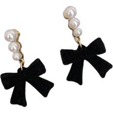 Shein 1pair Minimalist Bow & Faux Pearl & Plush Stylish Unique Earrings