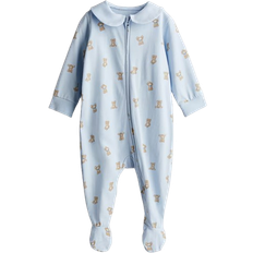 Nattøy H&M Baby's Pajama Coveralls with Zipper - Light Blue/Teddy Bears