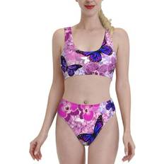 Purple Bikini Sets Ocsxa Vintage Butterfly High Waisted Bikini Set - Purple