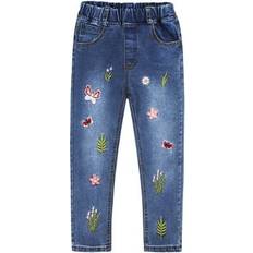 Kidscool Space Little Big Girls Embroidery Butterfly Grass Slim Jean