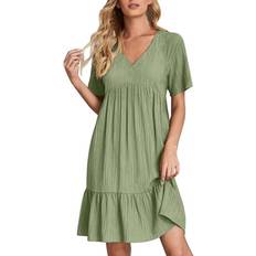 Green - Wrap Dresses Fsqjgq Summer Midi Dress V-Neck Short Sleeve - Green