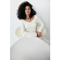 H&M Schulterfreies Chenillekleid - Weiß