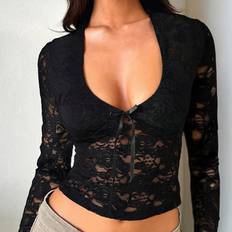 Shein Sexy Langarm Bluse - Einfarbig