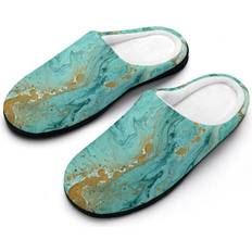 Turquoise - Women Slippers SKYSONIC Winter Warm Cotton House Slippers - Golden/Turquoise