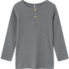 Hombre Blusas Name It Acanalado Botones Top De Manga Larga Camiseta - Gris Moteado