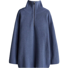 H&M Ladies Zip-top Rib-Knit Jumper - Pigeon Blue