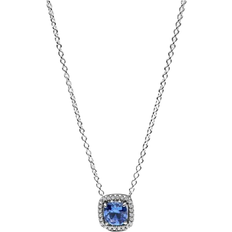 Bijoux Pandora Sparkling Square Halo Pendant Necklace - Silver/Blue/Transparent