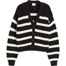 XL Cardigans H&M Rib Knit Cardigan - Black/White Striped