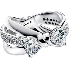 Pandora Sparkling Bow Crossover Ring - Silver/Transparent