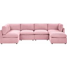 Latitude Run Sectional Pink Corduroy Sofa 98" 6pcs 6 Seater