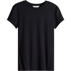 Solid Colours - Women T-shirts H&M Fitted Microfibre T-shirt - Black