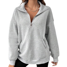 Shein Lune Women's Solid Drop Shoulder Zip Up Half Zip Sweatshirt