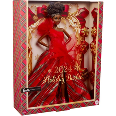 Dolls & Doll Houses Barbie Signature 2024 Holiday Doll with Brown Hair Wearing Plaid Gown