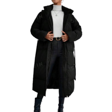 Shein Kappor & Rockar Shein Frenchy Solid Color Hooded Belted Long Black Padded Jacket