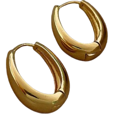 Shein 1pair Simple TearDrop Hoop Earrings, Chunky Gold Tone Water Droplet Earrings, U-Shaped Earrings, Oval Hoop Earrings, Stylish And Elegant Lightweight Dainty Women Jewelry, Perfect Gift For Her