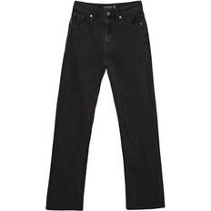 S - Women Jeans Stradivarius D98 Straight Leg Vintage Effect Jeans - Black Denim