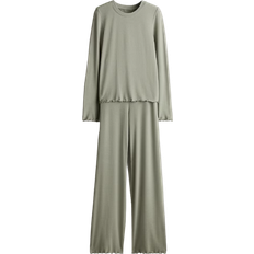 Polyester Nattøy H&M Pajamas with Top and Pants - Light Khaki Green