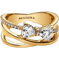 Gold band Pandora Sparkling Bow & Crossover Band Ring - Gold/Transparent