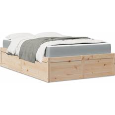 210cm Cadres de lit vidaXL Solid Wood Pine 126.5x206.5cm