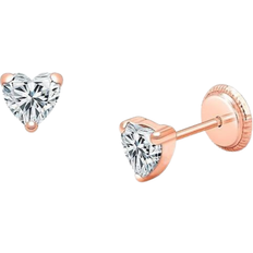 Children Jewelry Tiny Blessings Heart Screw Back Stud Earrings - Rose Gold/Transparent