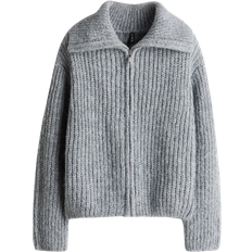 Grey - Women Cardigans H&M Zip-Through Rib-Knit Cardigan - Light Grey Marl