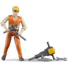 Bruder Chantier de Construction Accessoires de véhicules jouet Bruder Figurine ouvrier avec accessoires de chantier 10,7 cm