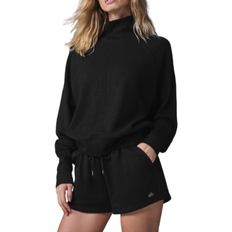 Alo Waffle Weekend Escape Mock Neck Long Sleeve Sweatshirt - Black