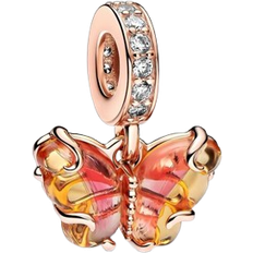 Glas Smykker Pandora Murano Glass Butterfly Dangle Charm - Rose Gold/Pink/Yellow/Transparent