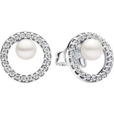 Argent Boucles d'oreilles Pandora Treated Freshwater Cultured & Pavé Halo Stud Earrings - Silver/Pearls/Transparent