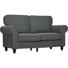 Black Sofas Homcom Couch with Nailhead Trim Rolled Arm Charcoal Grey Sofa 156cm 2 Seater