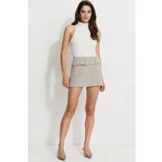 Rayon - Short Skirts DYNAMITE Belted Tweed Mini Skirt - Grey Tweed