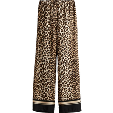 Leopard - Women Trousers H&M Wide Pull On Trousers - Beige/Leopard Print