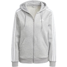 Adidas Women Sweaters Adidas Women's Sportswear Essentials 3-stripes Full Zip Fleece Hoodie - Medium Grey Heather/White