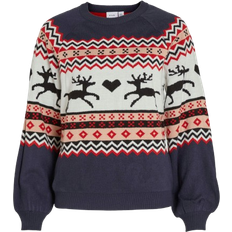 Jultröjor Vila Holiday Christmas Knitted Pullover - Navy Blazer