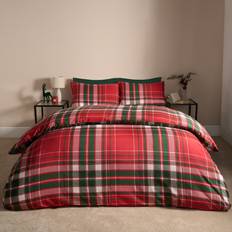 OHS Traditional Christmas Check Duvet Cover Green, Red (200x135cm)