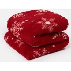 OHS Snowflake Print Teddy Blankets Red (200x150cm)