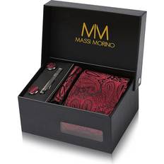 Massi Morino Tie with Handkerchief Premium Set - Paisley Wine Red