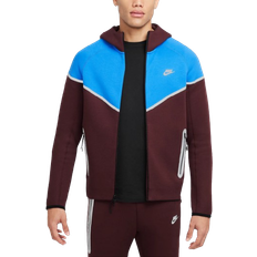 Fleece Jackets - Red Nike Men's Tech Windrunner Fleece Full Zip Jacket - Burgundy Crush/Light Photo Blue