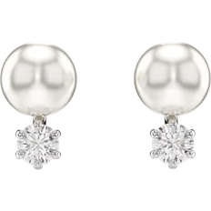 Swarovski Matrix Rhodium Plated Crystal Pearl Stud Earrings Silver